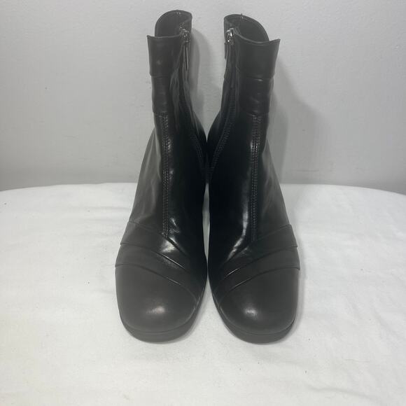 BeautiFeel Boots Ankle Black Zip Leather Heel Lady Dressy Office AntiSlip 39/8.5 - Picture 3 of 10